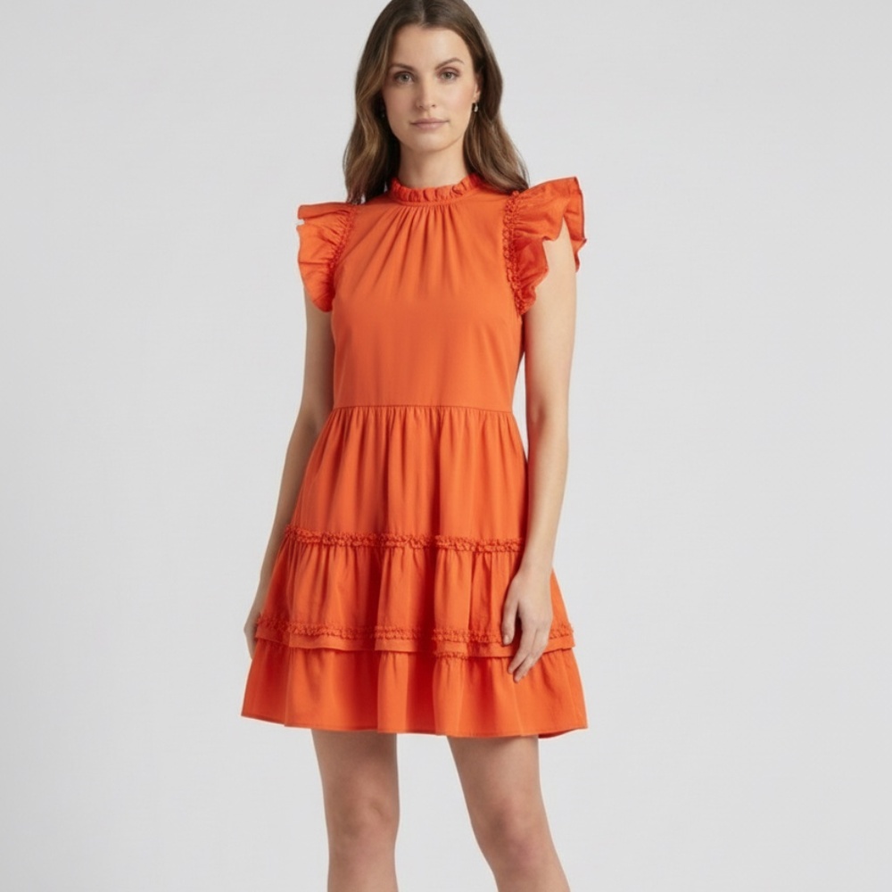 Willa Story Ruffled-Neck and Arms Tiered Skirt Dress (Medium)